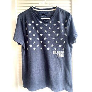 Tommy Hilfiger 1985 Custom Fit Blue T-Shirt White Stars V-Neck Women's Sz SP